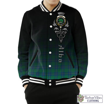 Irvine Tartan Baseball Jacket Featuring Alba Gu Brath Family Crest Celtic Inspired