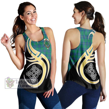 Irvine Tartan Women's Racerback Tanks with Family Crest and Celtic Symbol Style