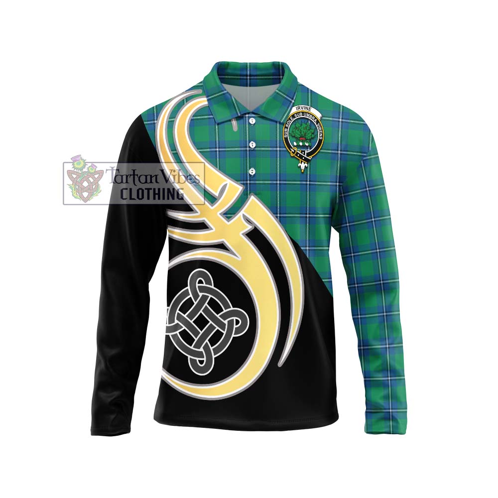 Irvine Tartan Long Sleeve Polo Shirt with Family Crest and Celtic Symbol Style Unisex - Tartan Vibes Clothing