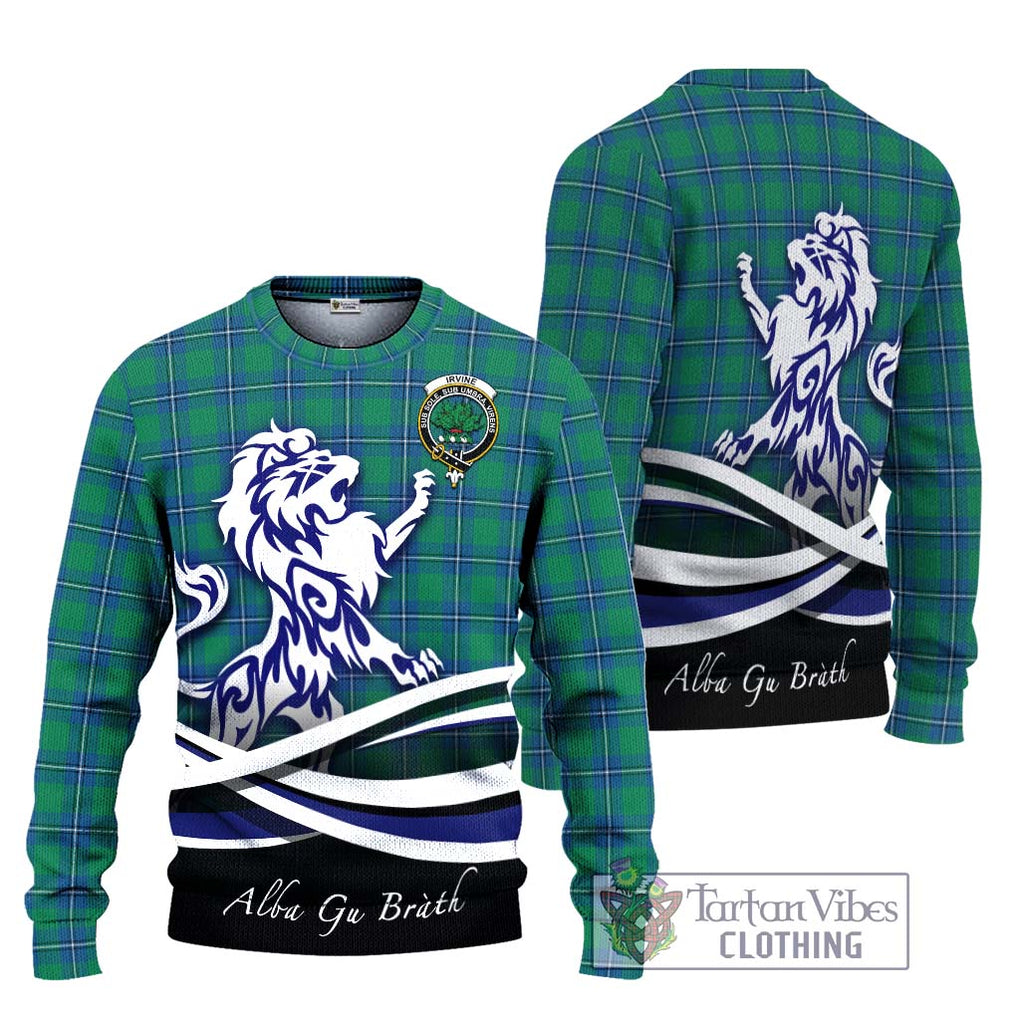 Irvine Tartan Knitted Sweater with Alba Gu Brath Regal Lion Emblem Unisex - Tartanvibesclothing Shop