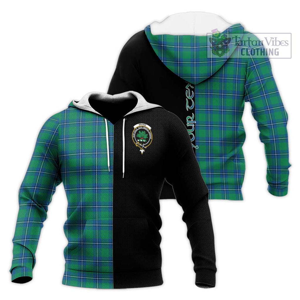 Irvine Tartan Knitted Hoodie with Family Crest and Half Of Me Style Unisex Knitted Pullover Hoodie - Tartanvibesclothing Shop