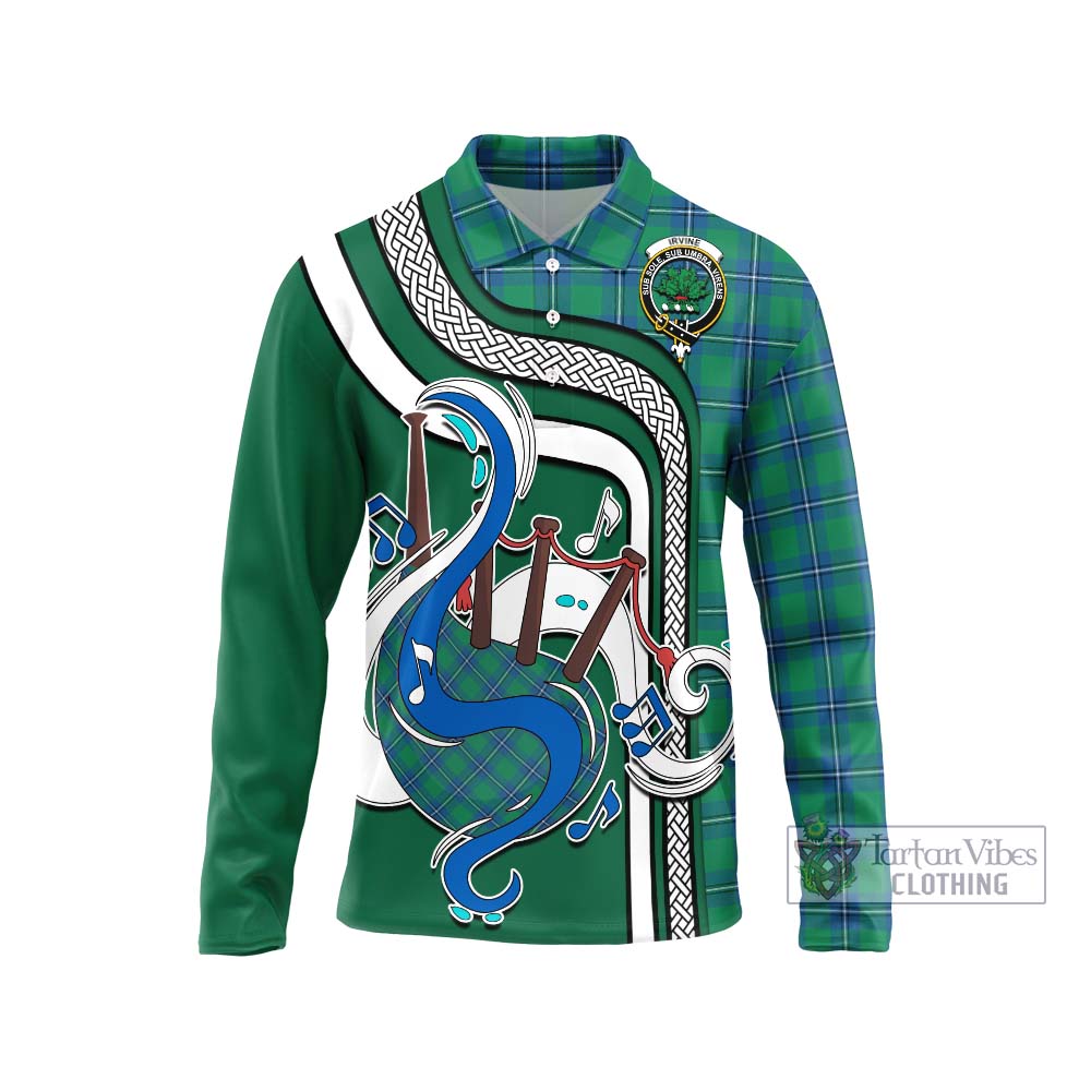 Tartan Vibes Clothing Irvine Ancient Tartan Long Sleeve Polo Shirt with Epic Bagpipe Style