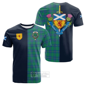 Irvine Tartan Cotton T-shirt Alba with Scottish Lion Royal Arm Half Style