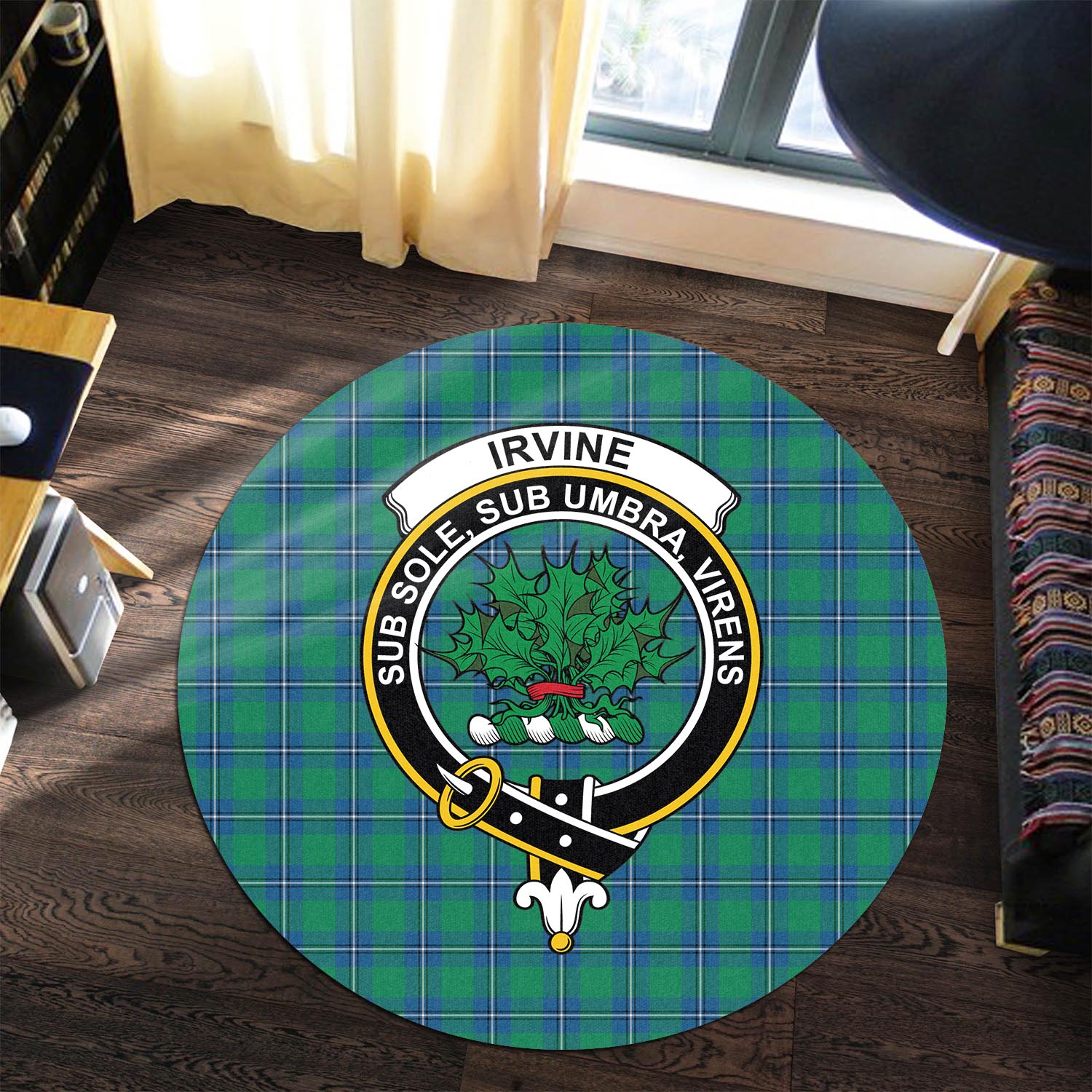 irvine-ancient-tartan-round-rug-with-family-crest