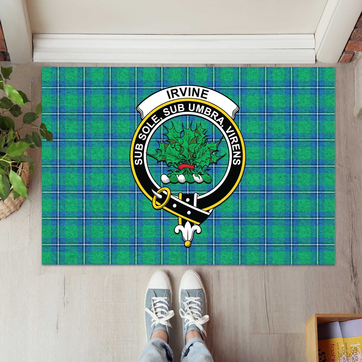 Irvine Ancient Tartan Door Mat with Family Crest - Tartanvibesclothing