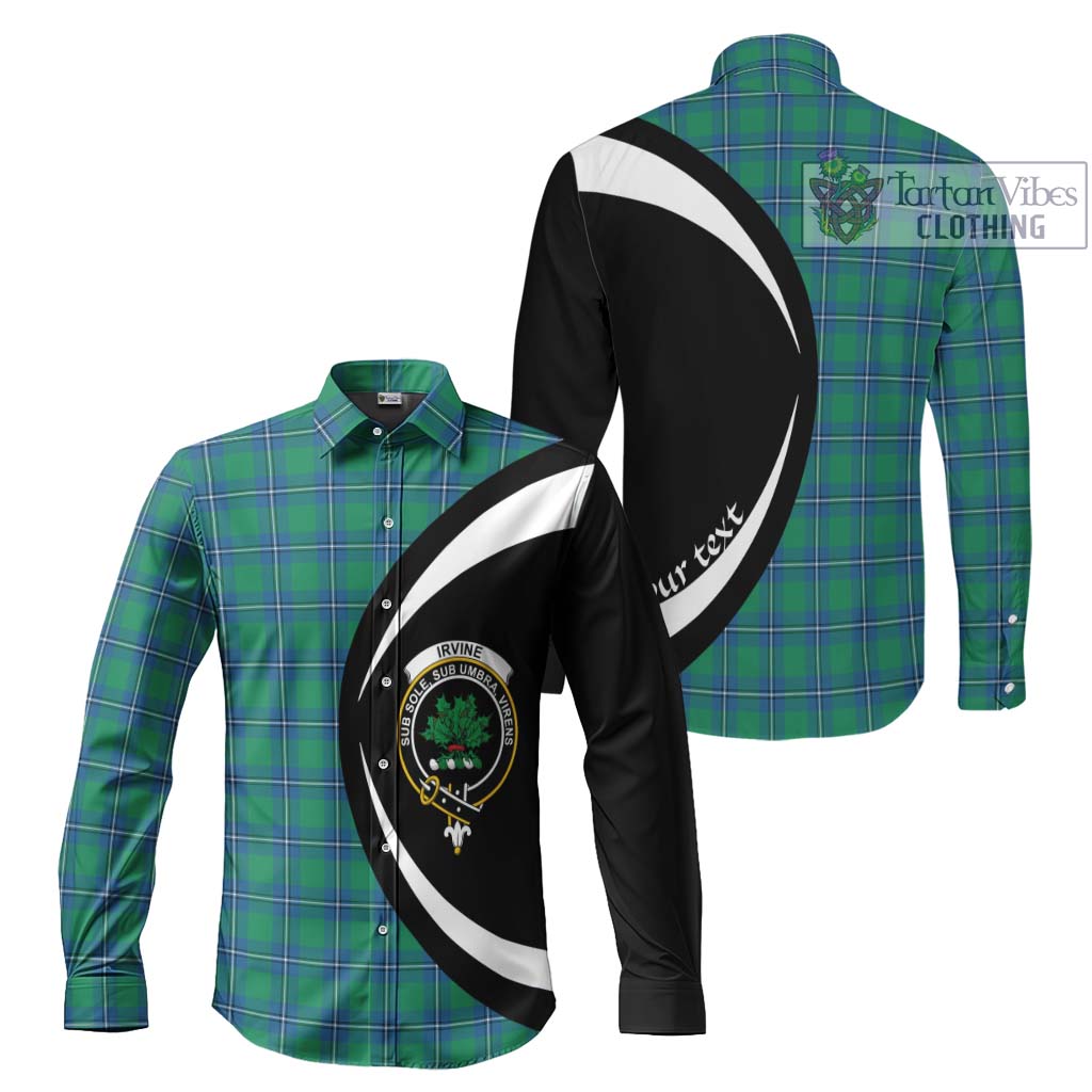 Irvine Tartan Long Sleeve Button Up with Family Crest Circle Style Men's Shirt S - Tartan Vibes Clothing