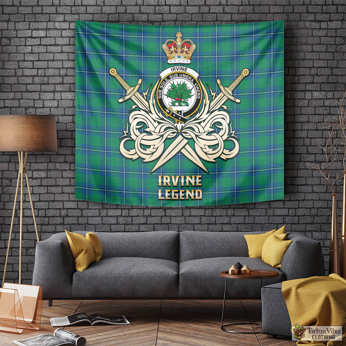 Tartan Vibes Clothing Irvine Ancient Tartan Tapestry with Clan Crest and the Golden Sword of Courageous Legacy