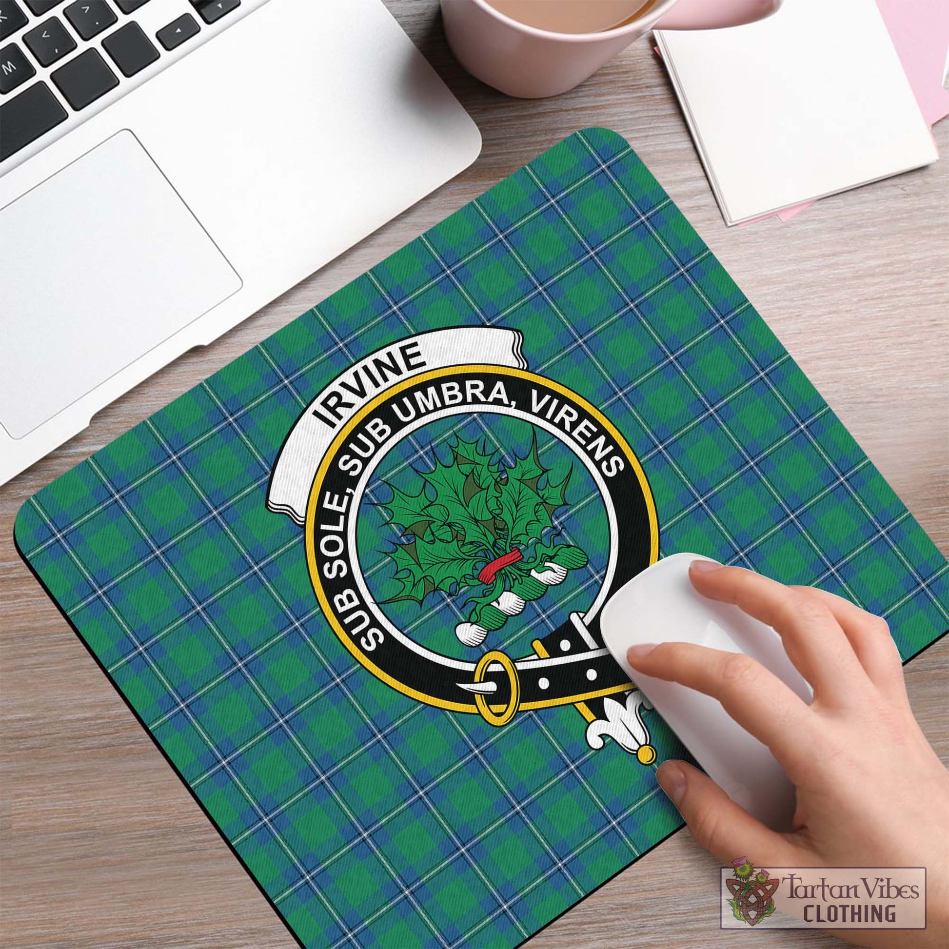 Tartan Vibes Clothing Irvine Ancient Tartan Mouse Pad with Family Crest