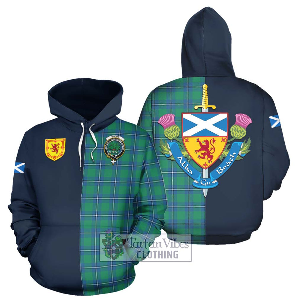 Tartan Vibes Clothing Irvine Ancient Tartan Hoodie with Scottish Lion Royal Arm Half Style