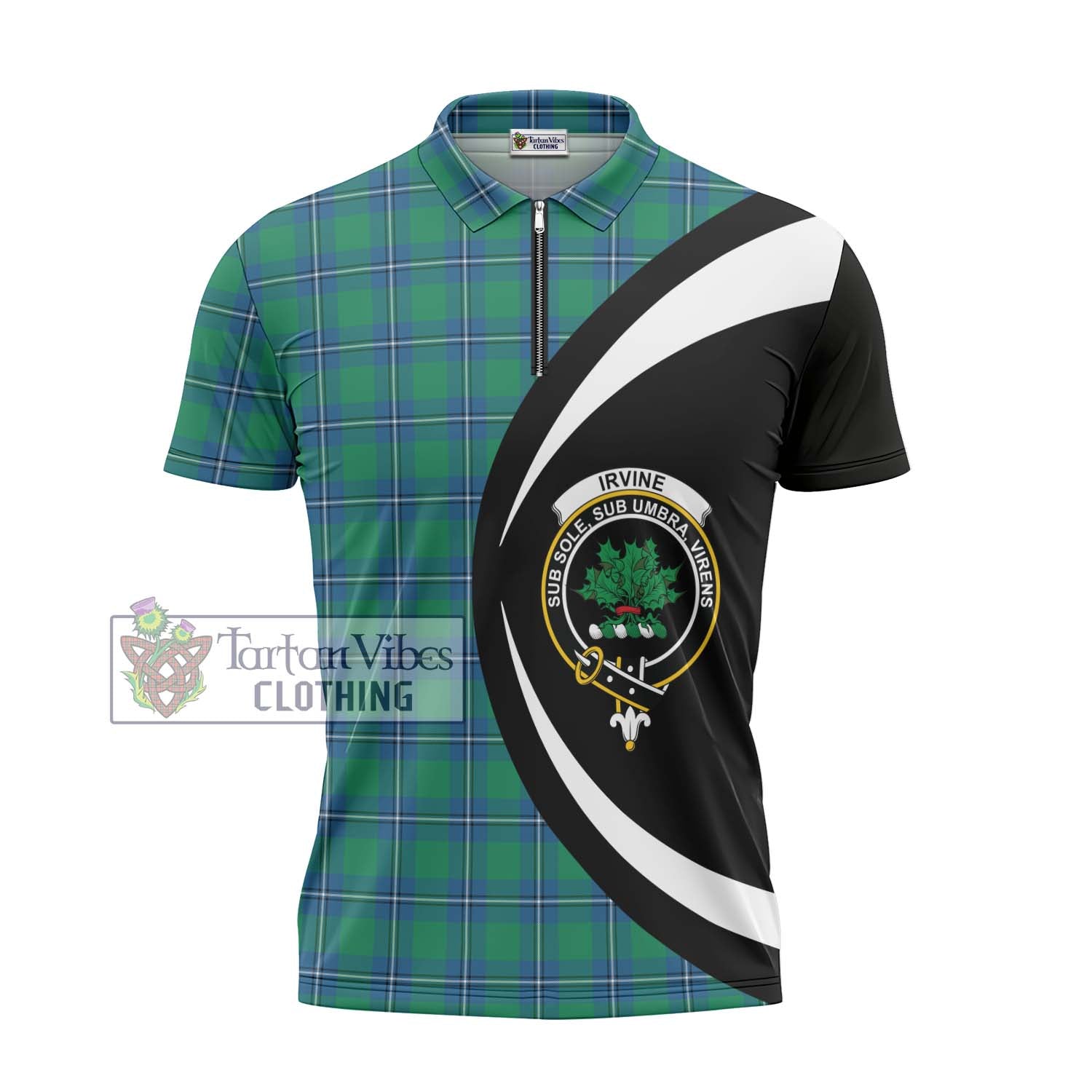 Tartan Vibes Clothing Irvine Ancient Tartan Zipper Polo Shirt with Family Crest Circle Style