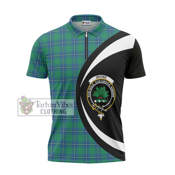 Irvine Tartan Zipper Polo Shirt with Family Crest Circle Style