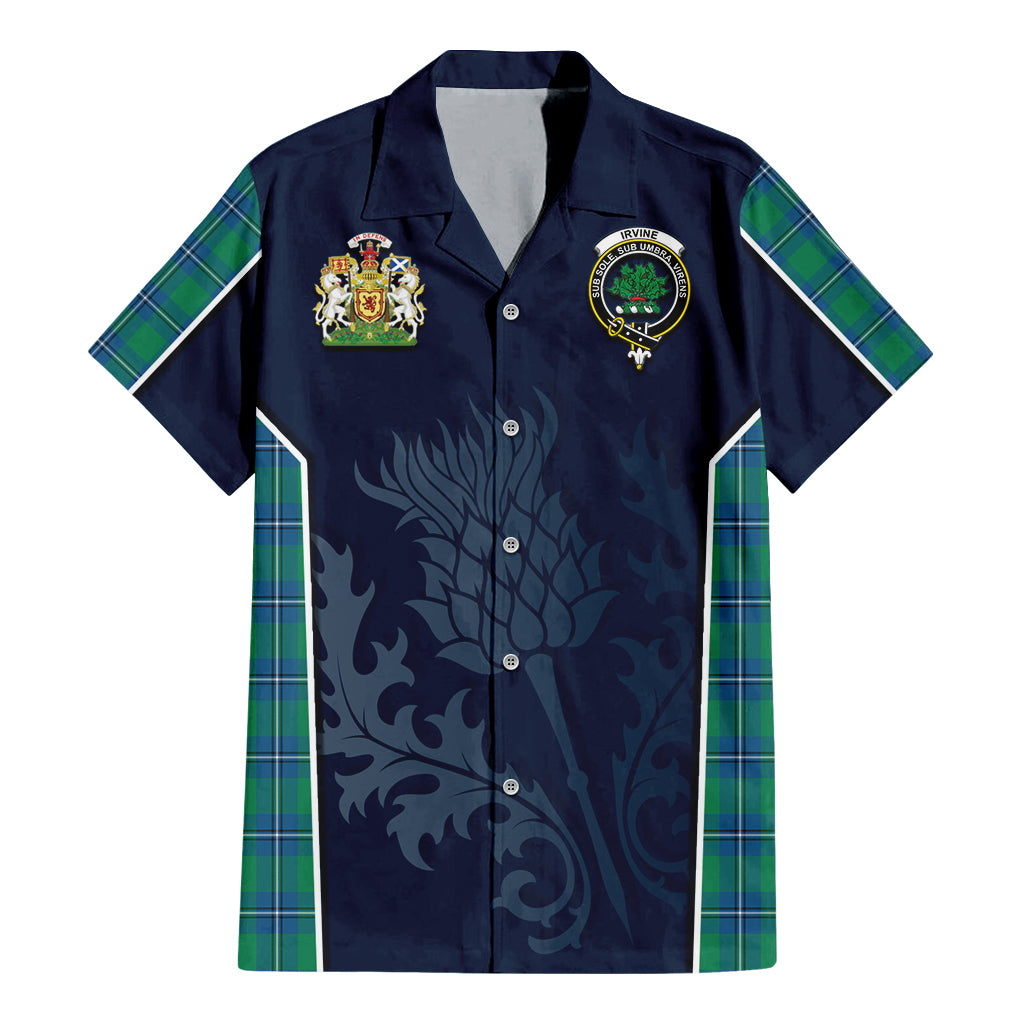 Tartan Vibes Clothing Irvine Ancient Tartan Short Sleeve Button Up Shirt with Family Crest and Scottish Thistle Vibes Sport Style