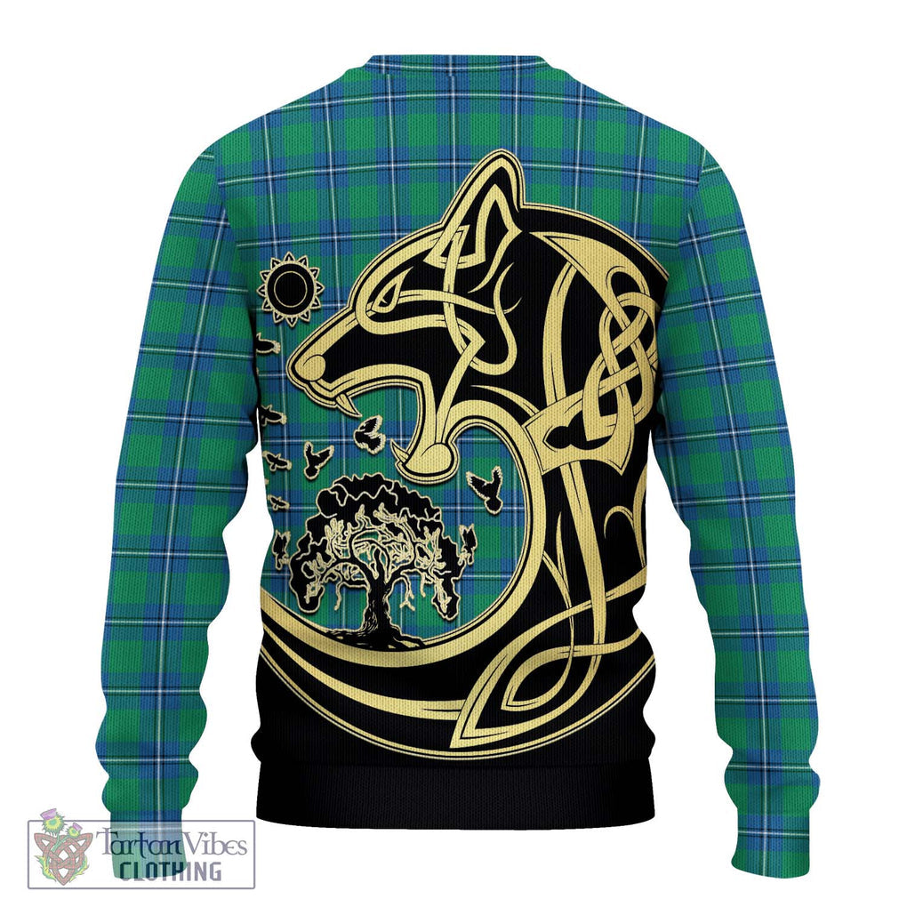 Irvine Tartan Ugly Sweater with Family Crest Celtic Wolf Style - Tartan Vibes Clothing