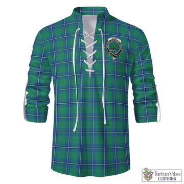 Irvine Tartan Men's Scottish Traditional Jacobite Ghillie Kilt Shirt with Family Crest