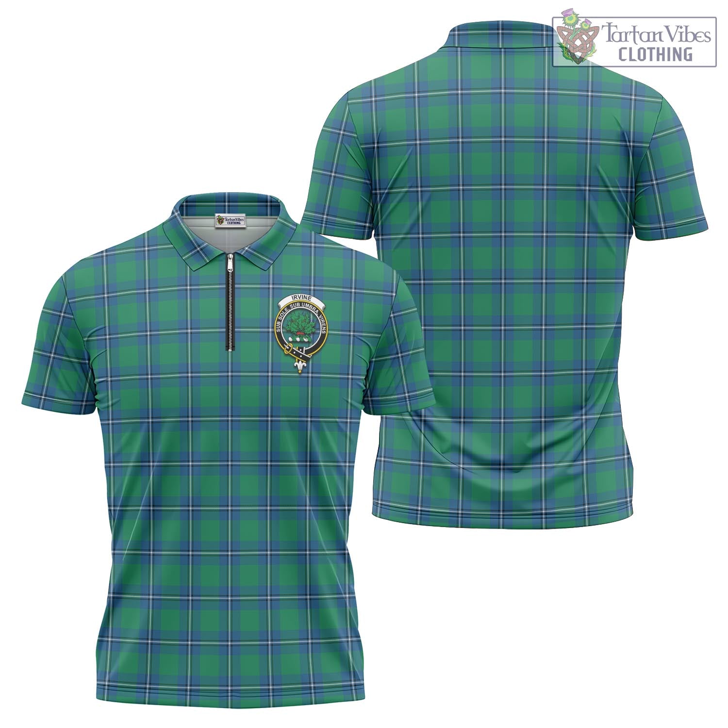 Tartan Vibes Clothing Irvine Ancient Tartan Zipper Polo Shirt with Family Crest