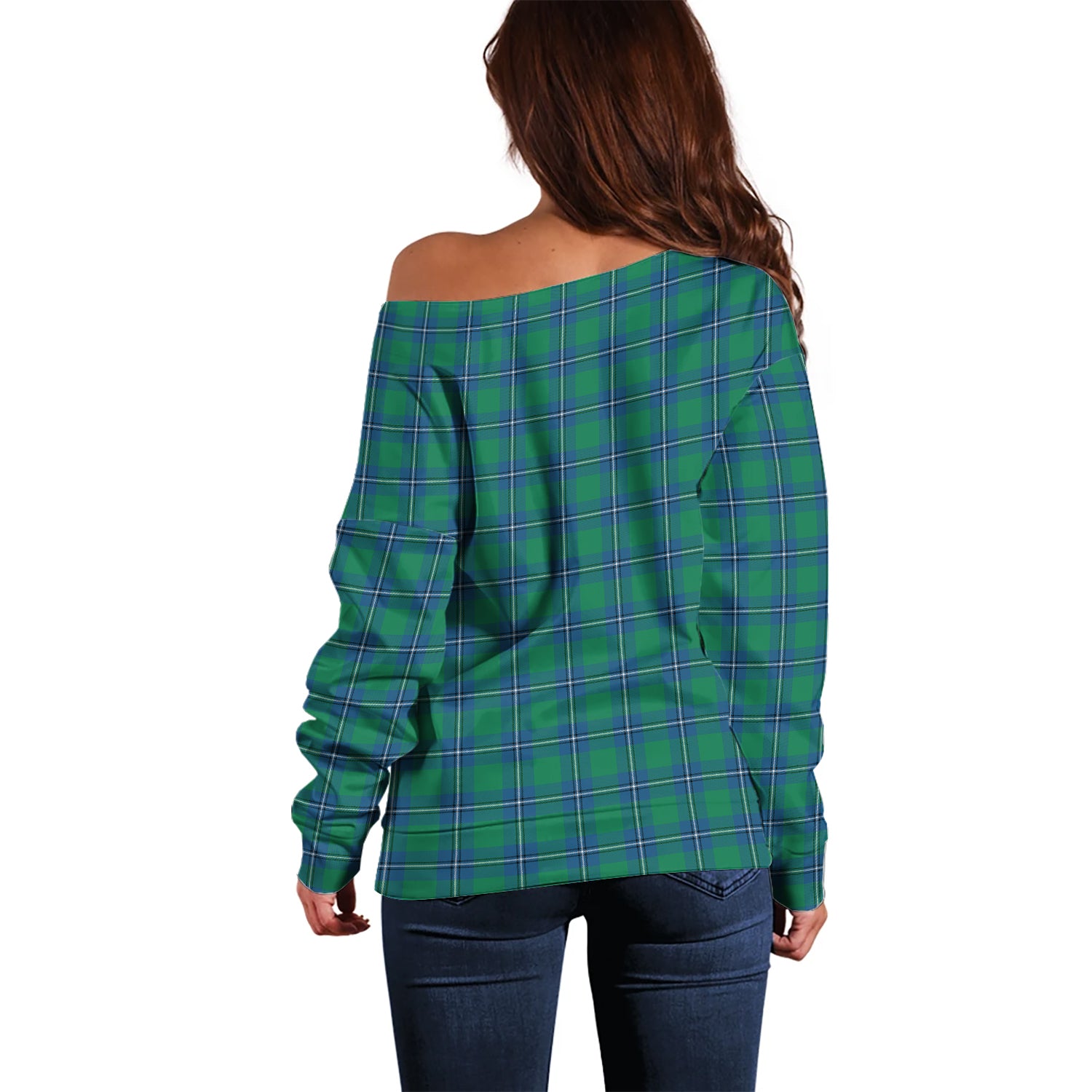 Irvine Ancient Tartan Off Shoulder Women Sweater with Family Crest - Tartanvibesclothing