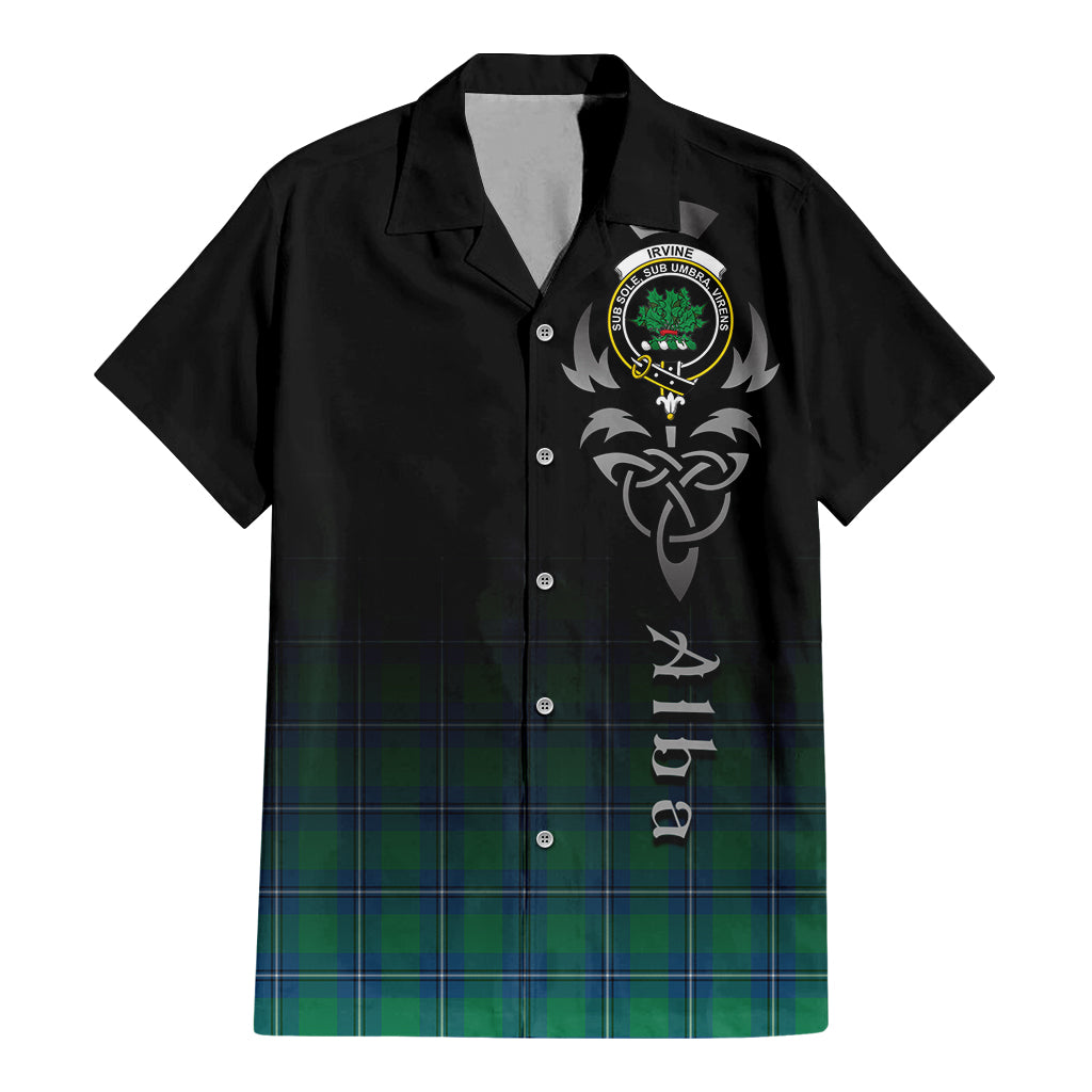 Tartan Vibes Clothing Irvine Ancient Tartan Short Sleeve Button Up Featuring Alba Gu Brath Family Crest Celtic Inspired