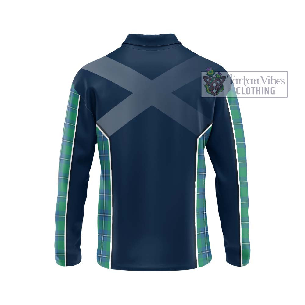 Irvine Tartan Long Sleeve Polo Shirt with Family Crest and Lion Rampant Vibes Sport Style - Tartan Vibes Clothing