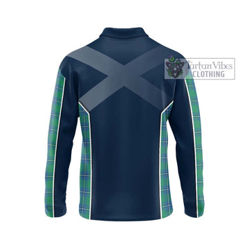 Irvine Tartan Long Sleeve Polo Shirt with Family Crest and Lion Rampant Vibes Sport Style