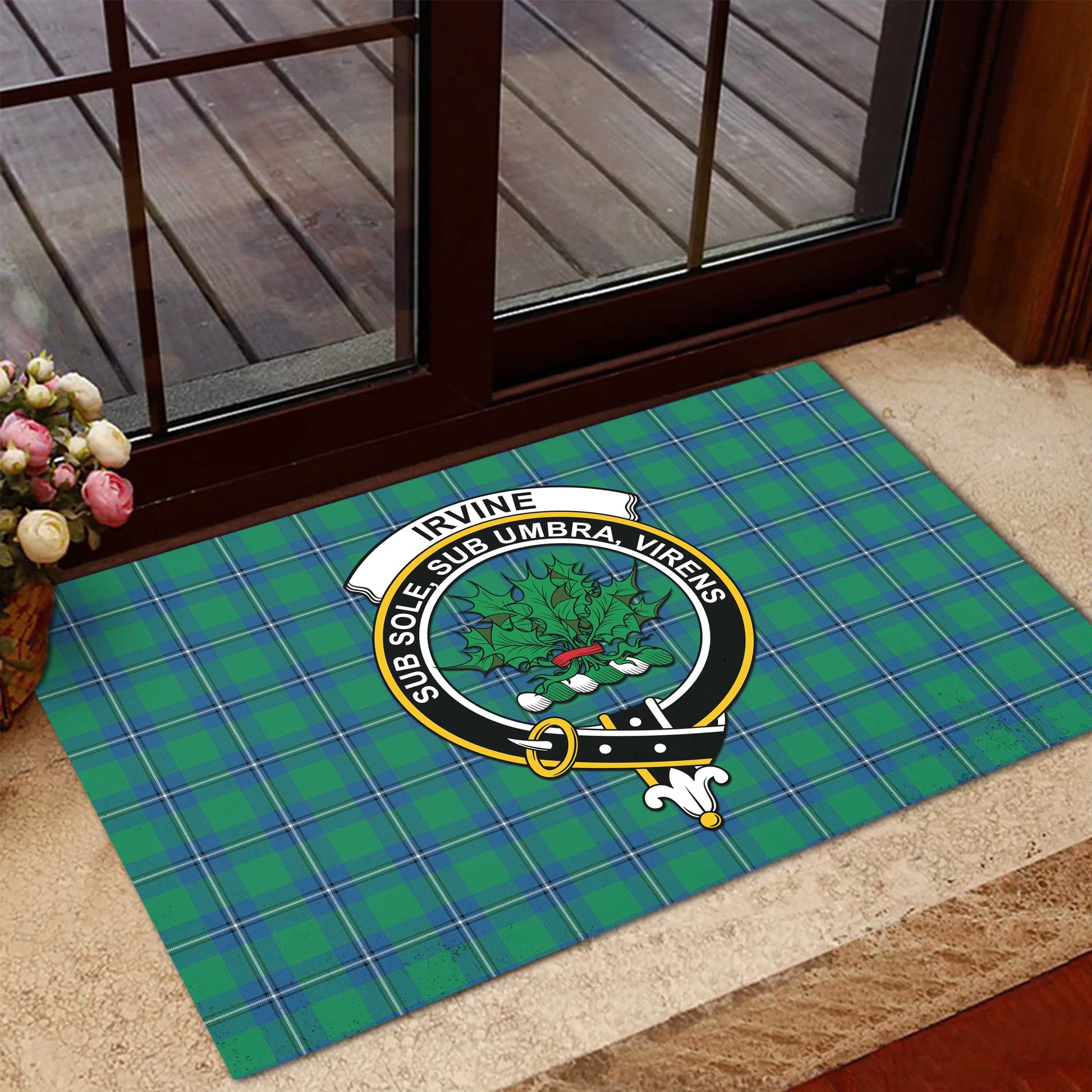 Irvine Ancient Tartan Door Mat with Family Crest - Tartanvibesclothing