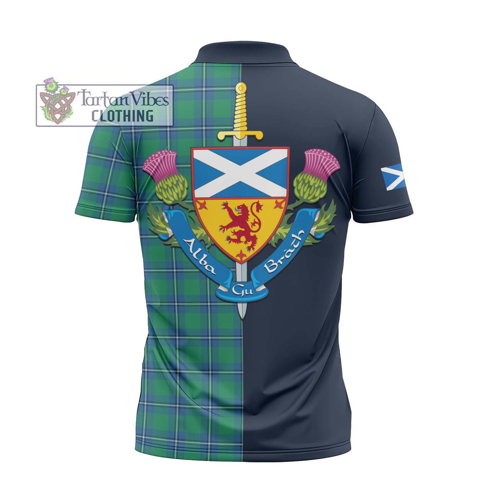 Tartan Vibes Clothing Irvine Ancient Tartan Zipper Polo Shirt with Scottish Lion Royal Arm Half Style