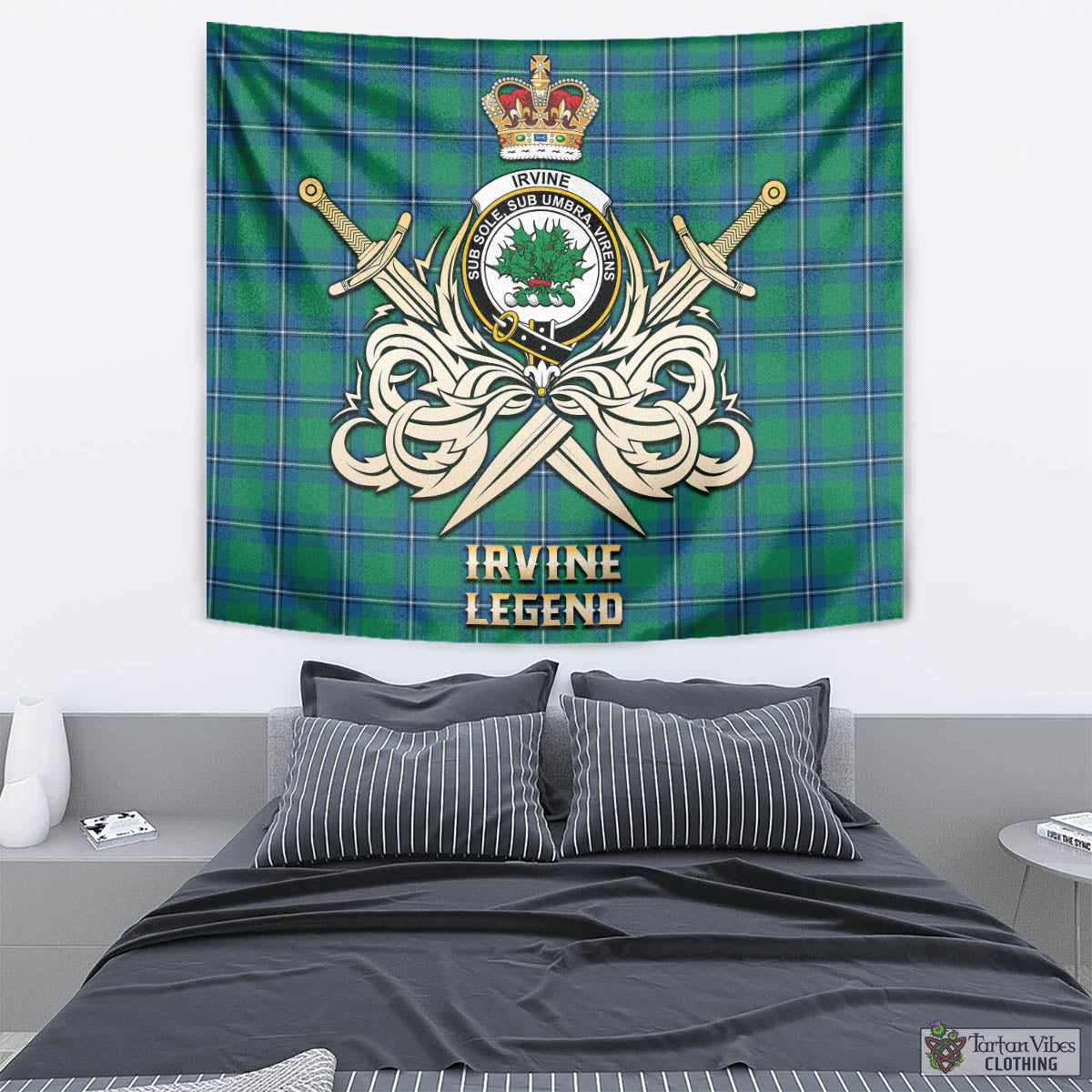 Tartan Vibes Clothing Irvine Ancient Tartan Tapestry with Clan Crest and the Golden Sword of Courageous Legacy