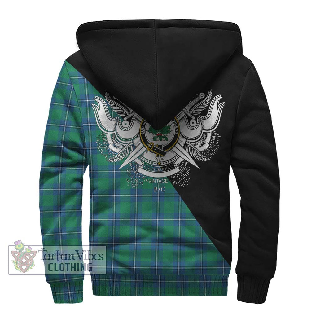 Irvine Tartan Sherpa Hoodie with Family Crest and Military Logo Style - Tartanvibesclothing Shop