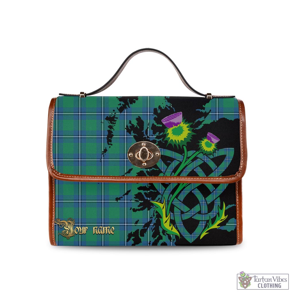 Tartan Vibes Clothing Irvine Ancient Tartan Waterproof Canvas Bag with Scotland Map and Thistle Celtic Accents