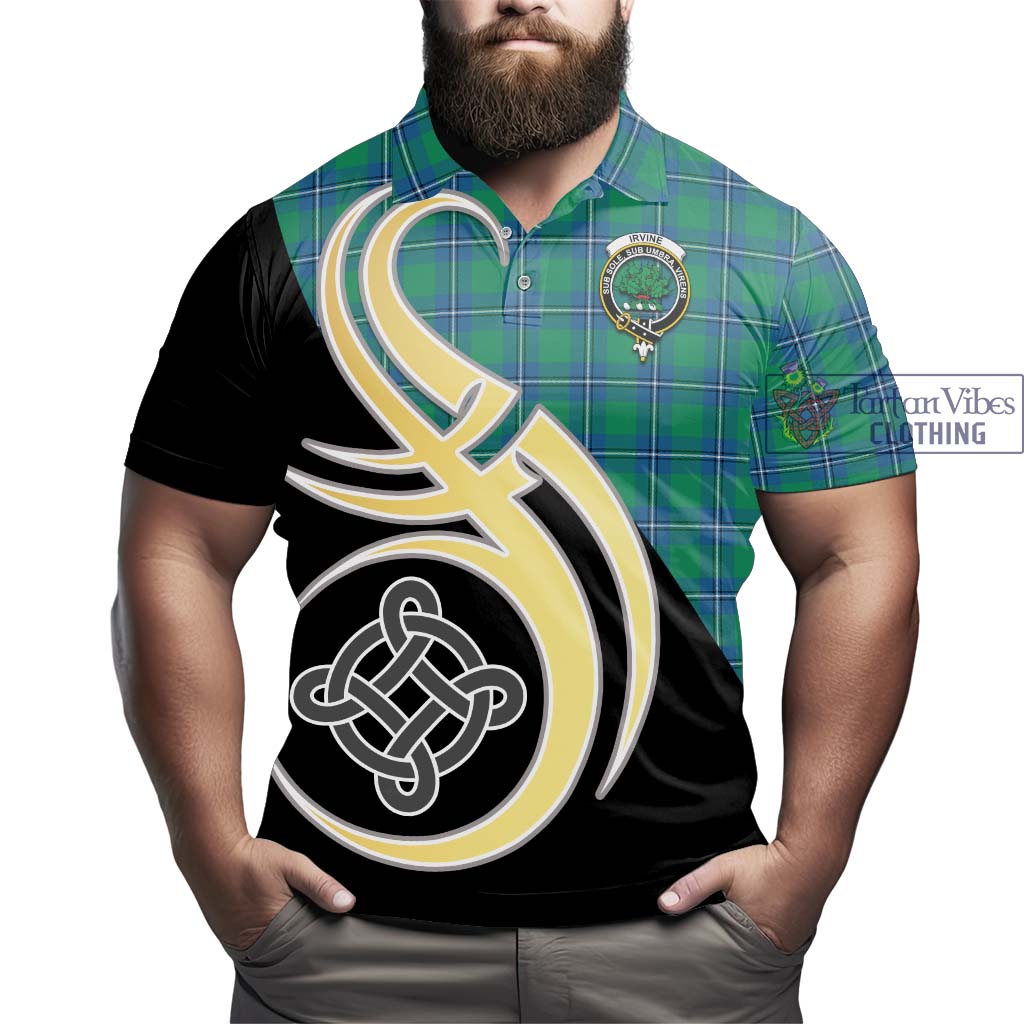 Tartan Vibes Clothing Irvine Ancient Tartan Polo Shirt with Family Crest and Celtic Symbol Style