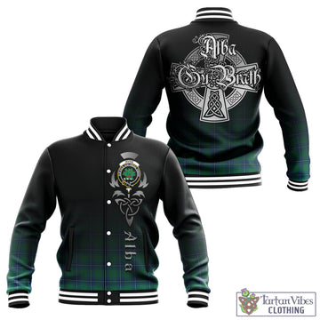 Irvine Tartan Baseball Jacket Featuring Alba Gu Brath Family Crest Celtic Inspired