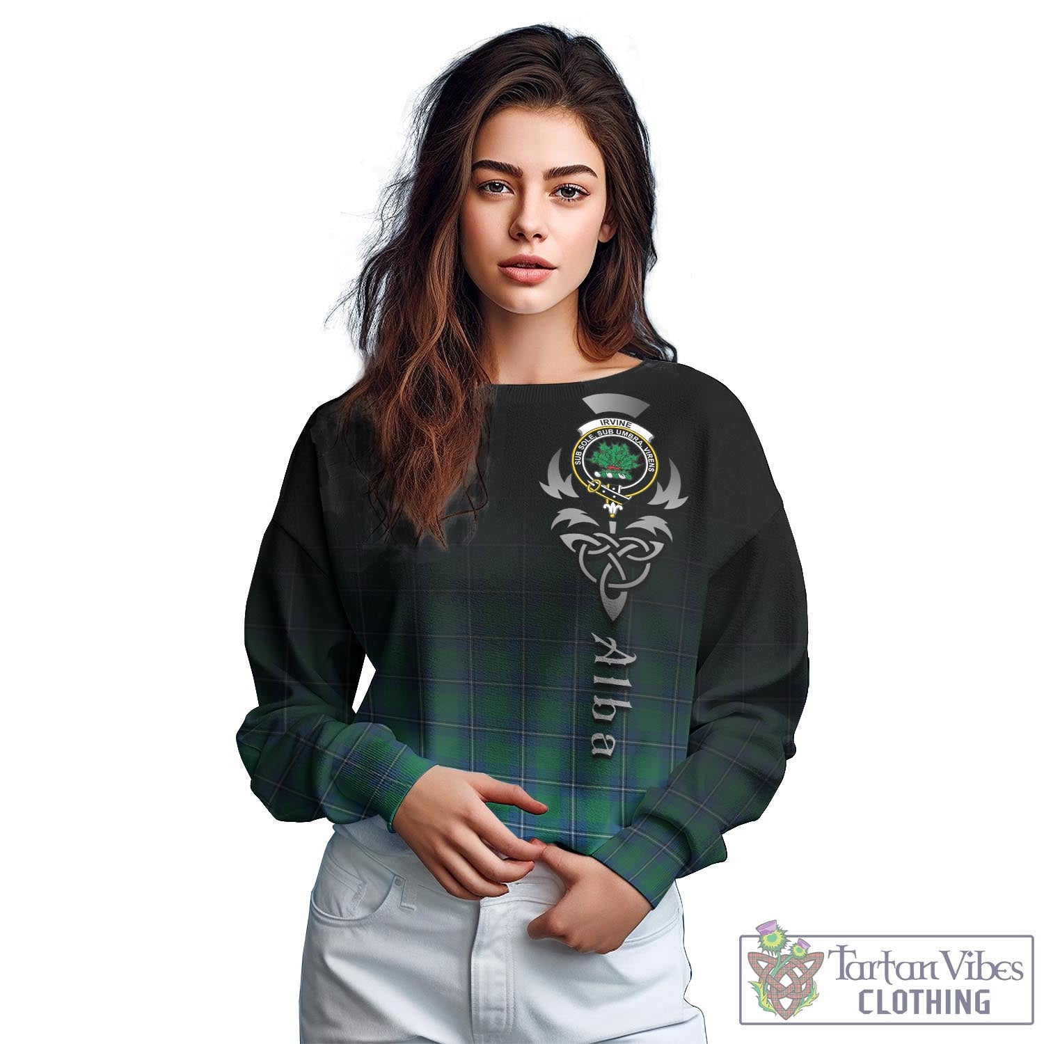 Tartan Vibes Clothing Irvine Ancient Tartan Sweatshirt Featuring Alba Gu Brath Family Crest Celtic Inspired