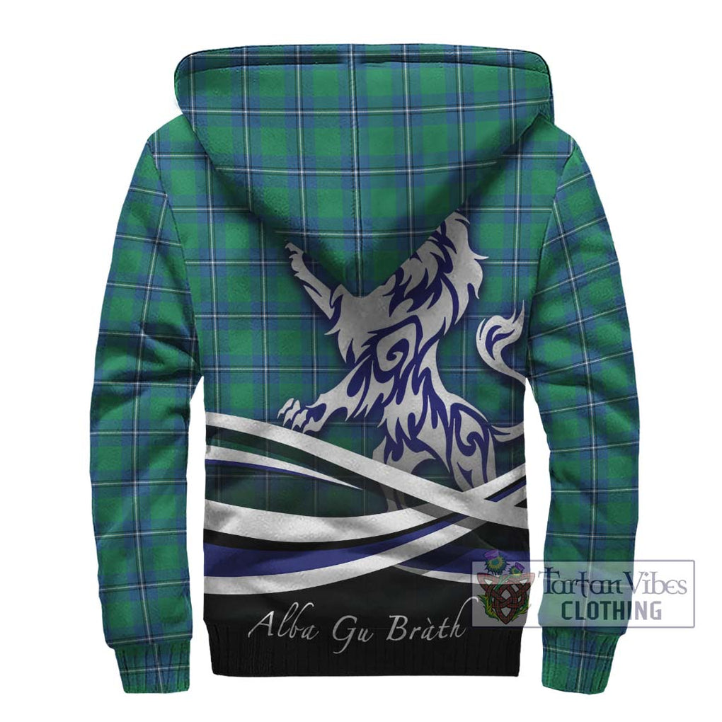 Irvine Tartan Sherpa Hoodie with Alba Gu Brath Regal Lion Emblem - Tartanvibesclothing Shop