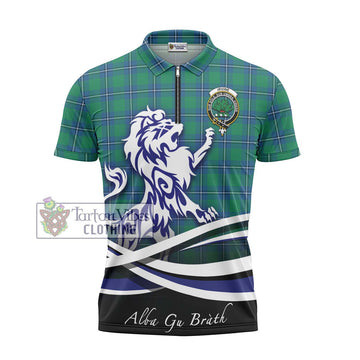 Irvine Tartan Zipper Polo Shirt with Alba Gu Brath Regal Lion Emblem