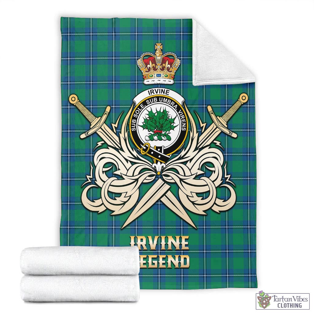 Tartan Vibes Clothing Irvine Ancient Tartan Blanket with Clan Crest and the Golden Sword of Courageous Legacy