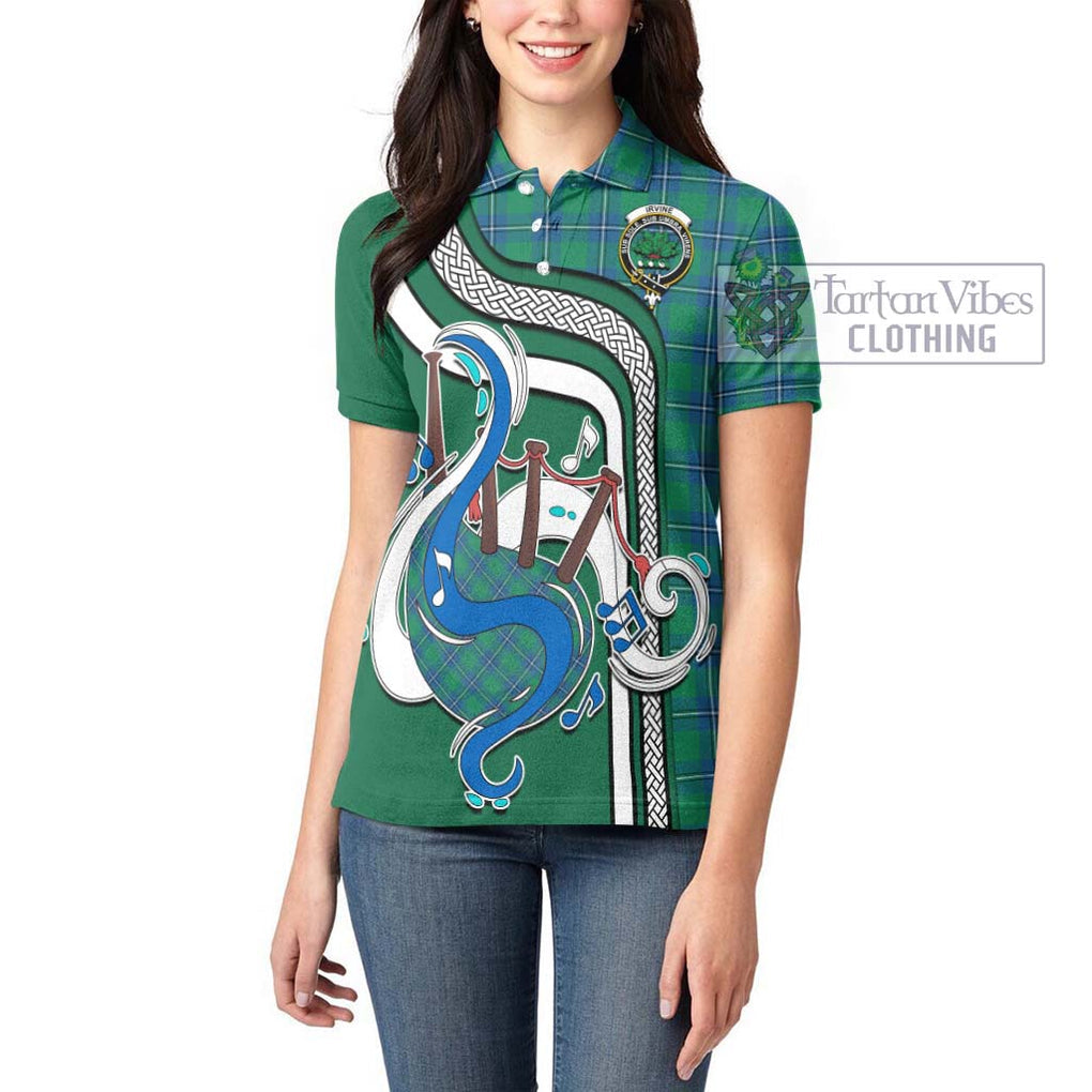 Irvine Tartan Women's Polo Shirt with Epic Bagpipe Style - Tartanvibesclothing Shop