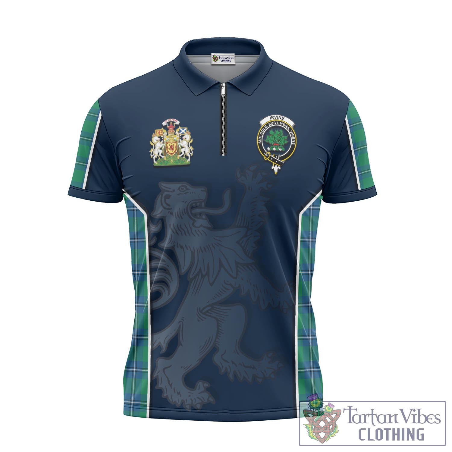 Tartan Vibes Clothing Irvine Ancient Tartan Zipper Polo Shirt with Family Crest and Lion Rampant Vibes Sport Style