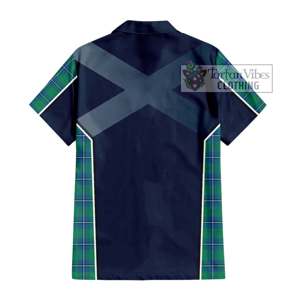 Irvine Tartan Short Sleeve Button Shirt with Family Crest and Lion Rampant Vibes Sport Style - Tartan Vibes Clothing