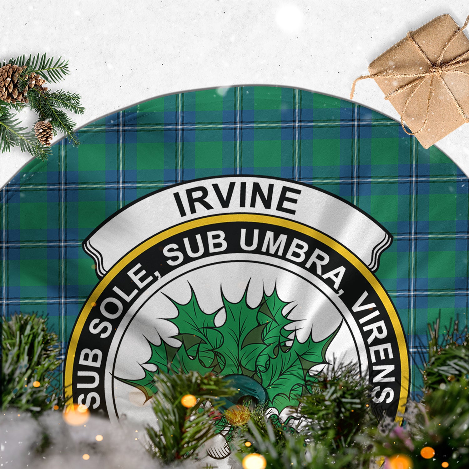 Irvine Ancient Tartan Christmas Tree Skirt with Family Crest - Tartanvibesclothing