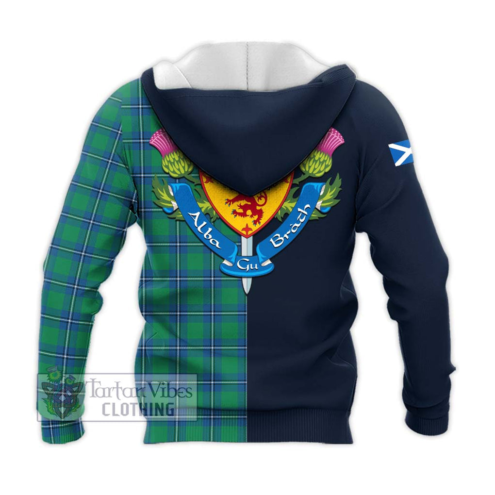 Tartan Vibes Clothing Irvine Ancient Tartan Knitted Hoodie with Scottish Lion Royal Arm Half Style