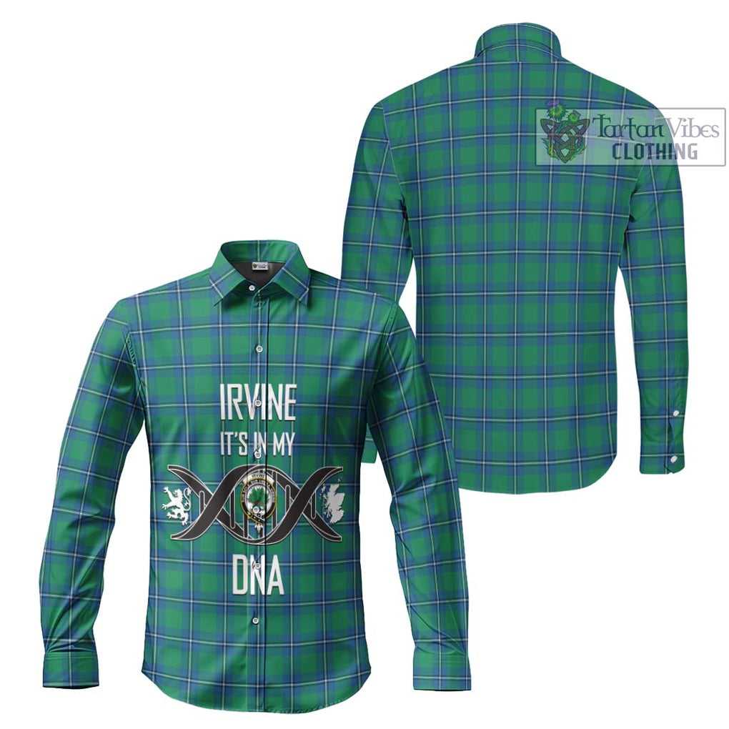 Irvine Tartan Long Sleeve Button Shirt with Family Crest DNA In Me Style Men's Shirt - Tartanvibesclothing Shop