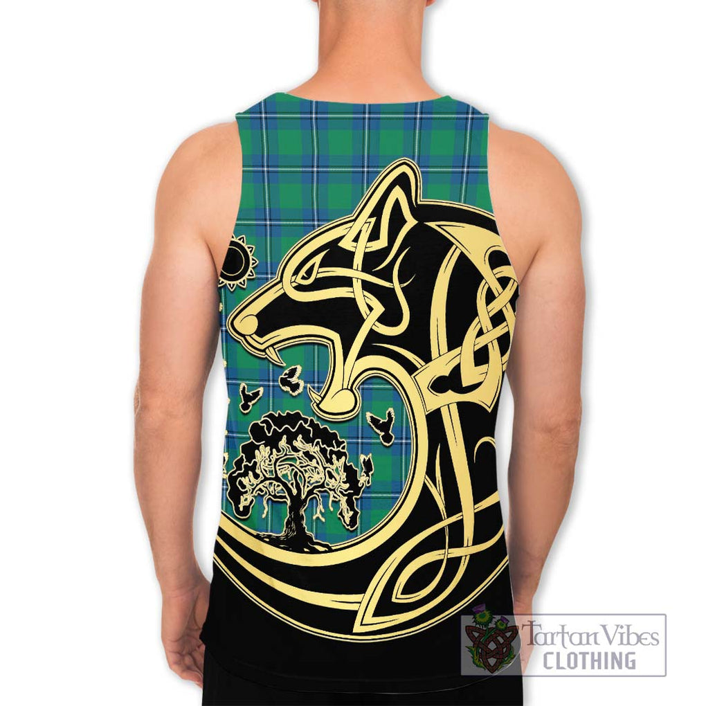 Irvine Tartan Men's Tank Top with Family Crest Celtic Wolf Style - Tartan Vibes Clothing