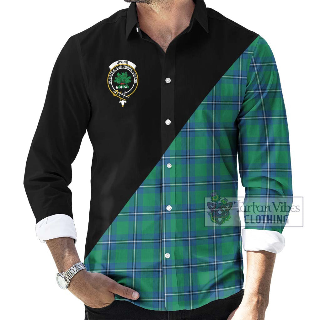 Irvine Tartan Long Sleeve Button Shirt with Family Crest and Military Logo Style - Tartanvibesclothing Shop