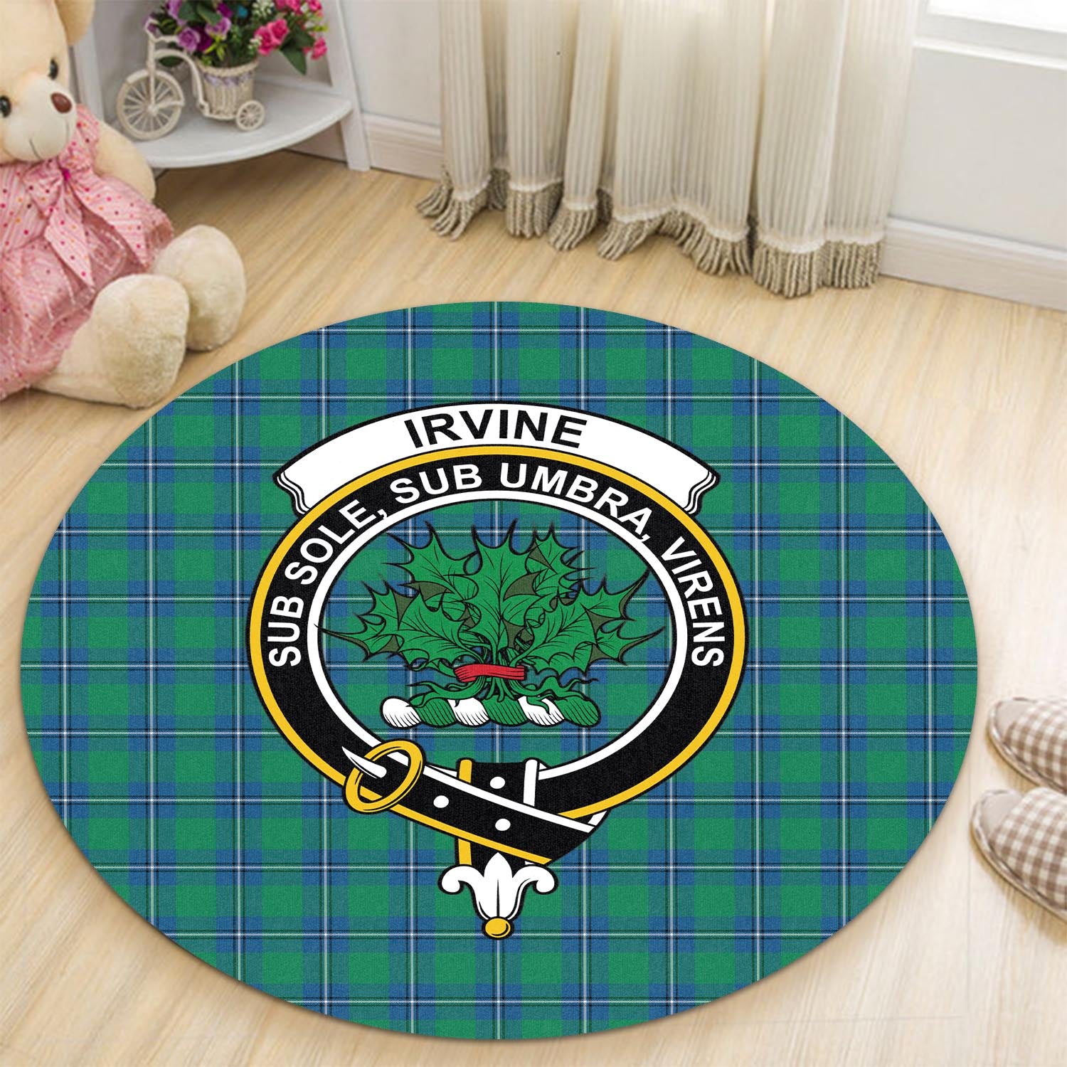 irvine-ancient-tartan-round-rug-with-family-crest