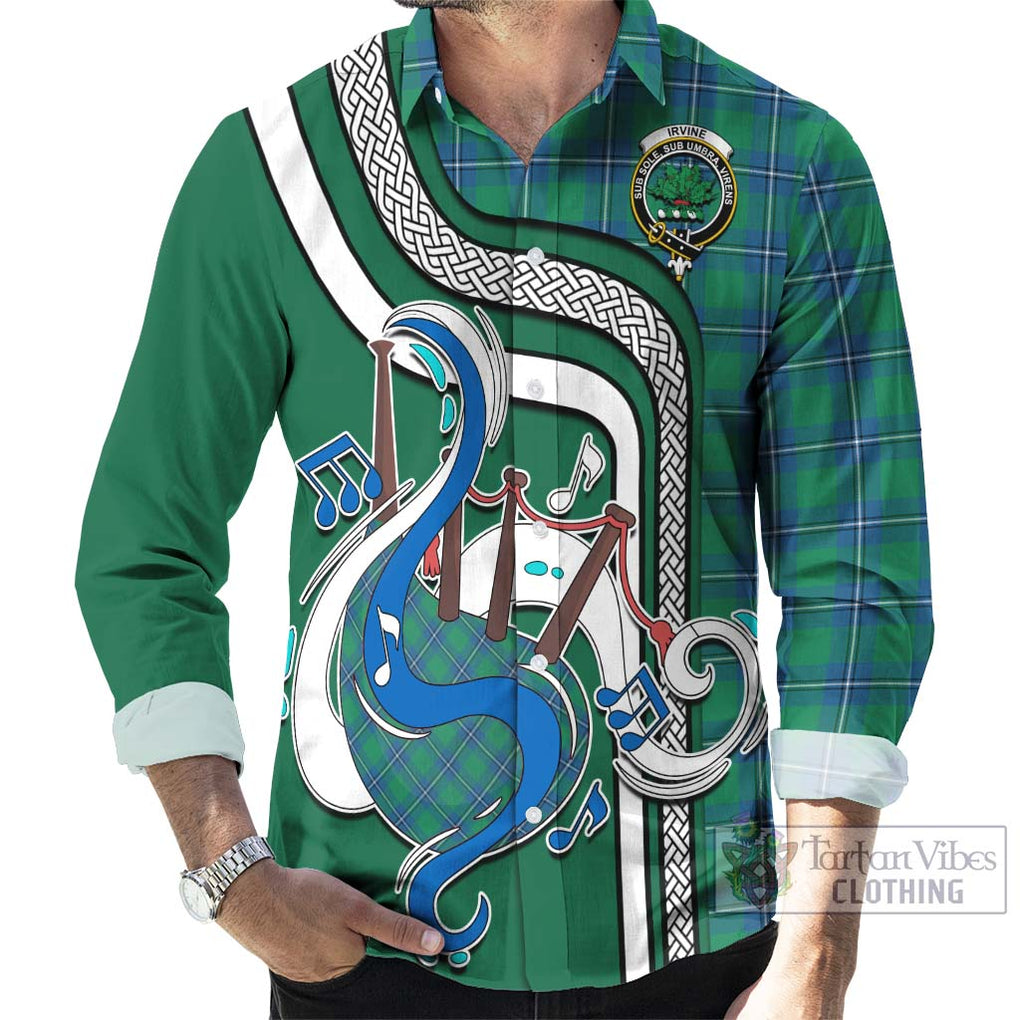 Irvine Tartan Long Sleeve Button Shirt with Epic Bagpipe Style - Tartanvibesclothing Shop