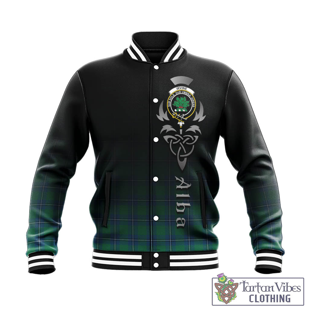 Tartan Vibes Clothing Irvine Ancient Tartan Baseball Jacket Featuring Alba Gu Brath Family Crest Celtic Inspired