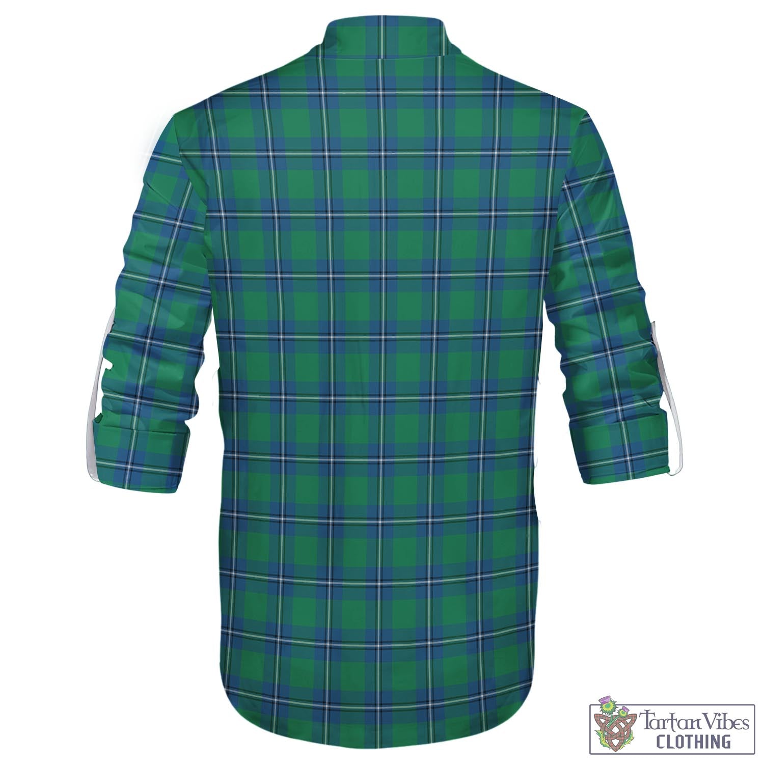 Tartan Vibes Clothing Irvine Ancient Tartan Men's Scottish Traditional Jacobite Ghillie Kilt Shirt with Family Crest