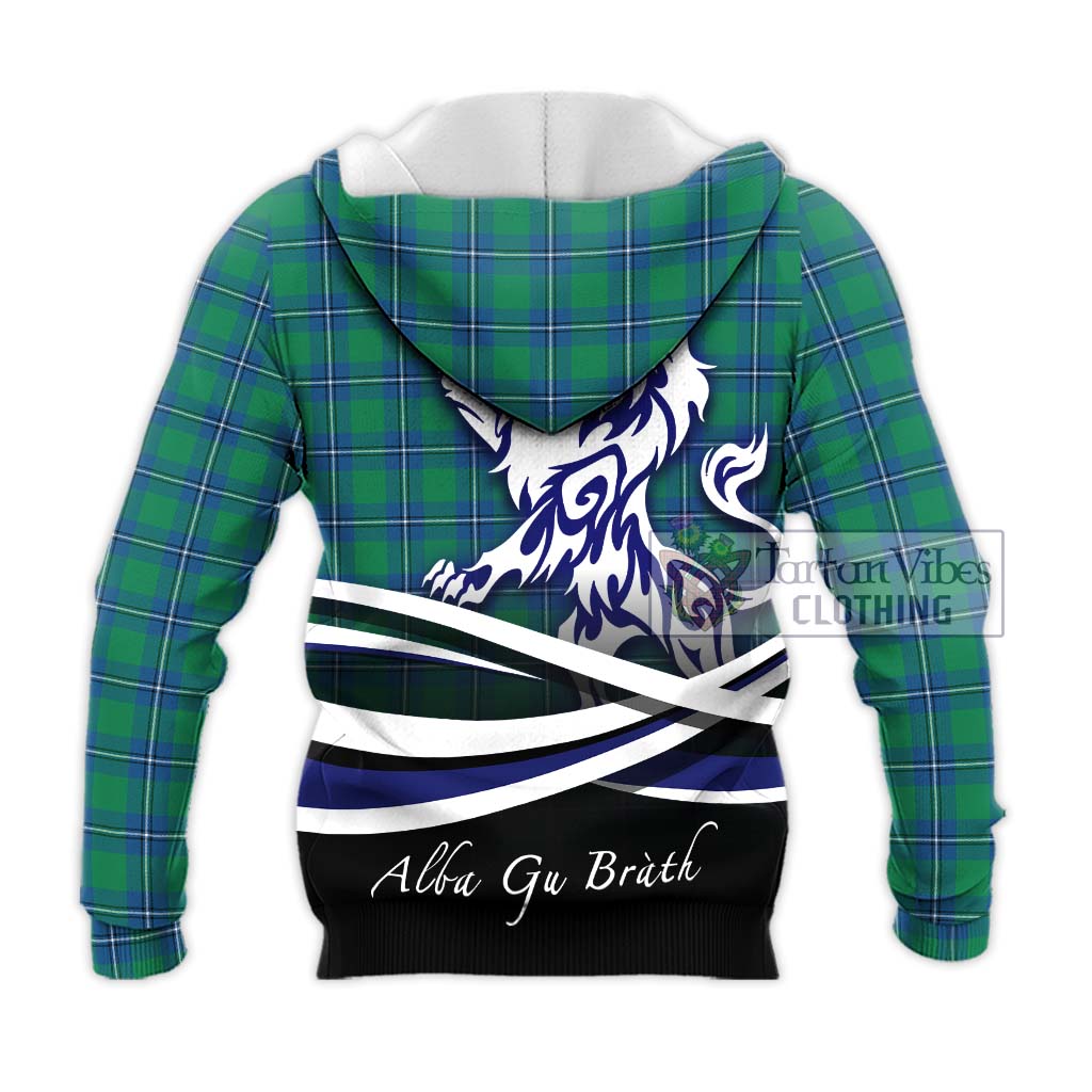 Tartan Vibes Clothing Irvine Ancient Tartan Knitted Hoodie with Alba Gu Brath Regal Lion Emblem