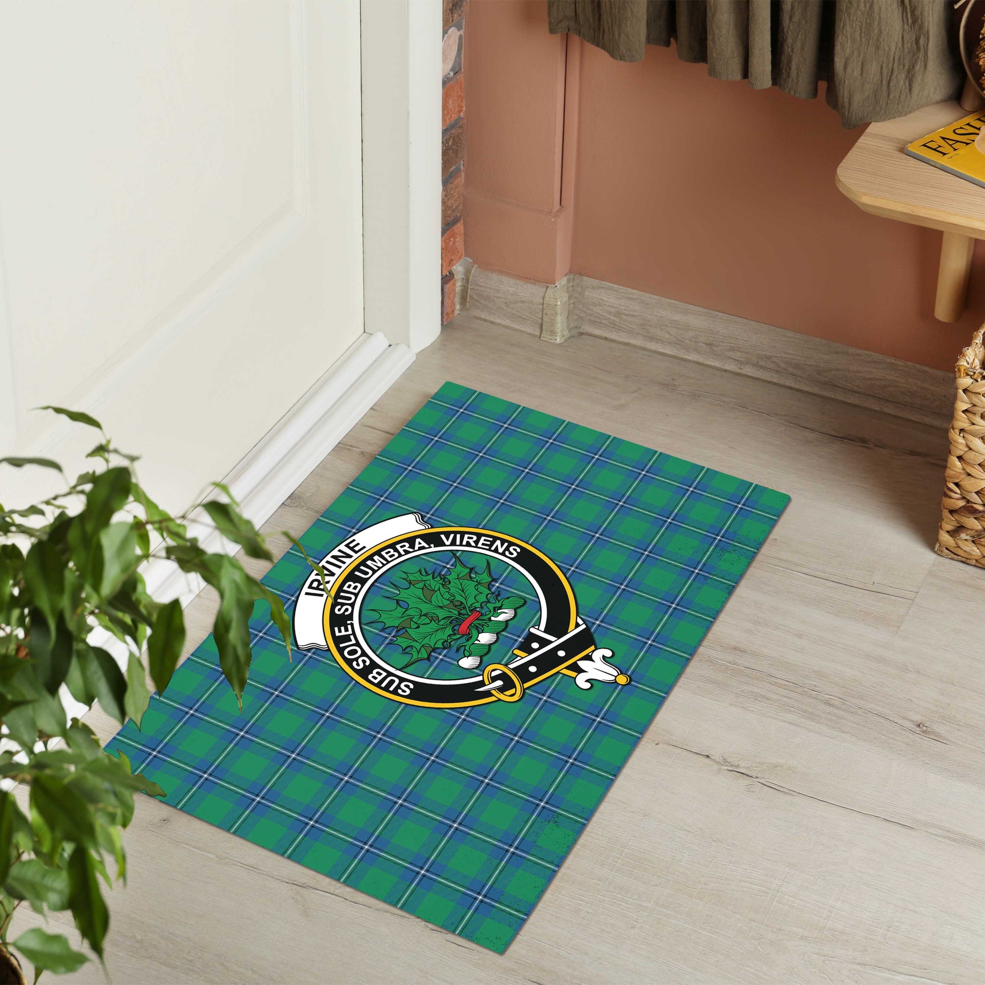 Irvine Ancient Tartan Door Mat with Family Crest - Tartanvibesclothing