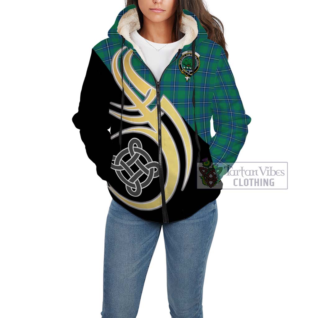 Irvine Tartan Sherpa Hoodie with Family Crest and Celtic Symbol Style Unisex - Tartan Vibes Clothing