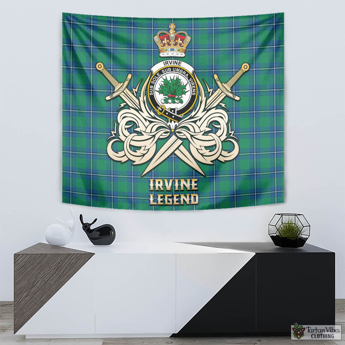 Tartan Vibes Clothing Irvine Ancient Tartan Tapestry with Clan Crest and the Golden Sword of Courageous Legacy